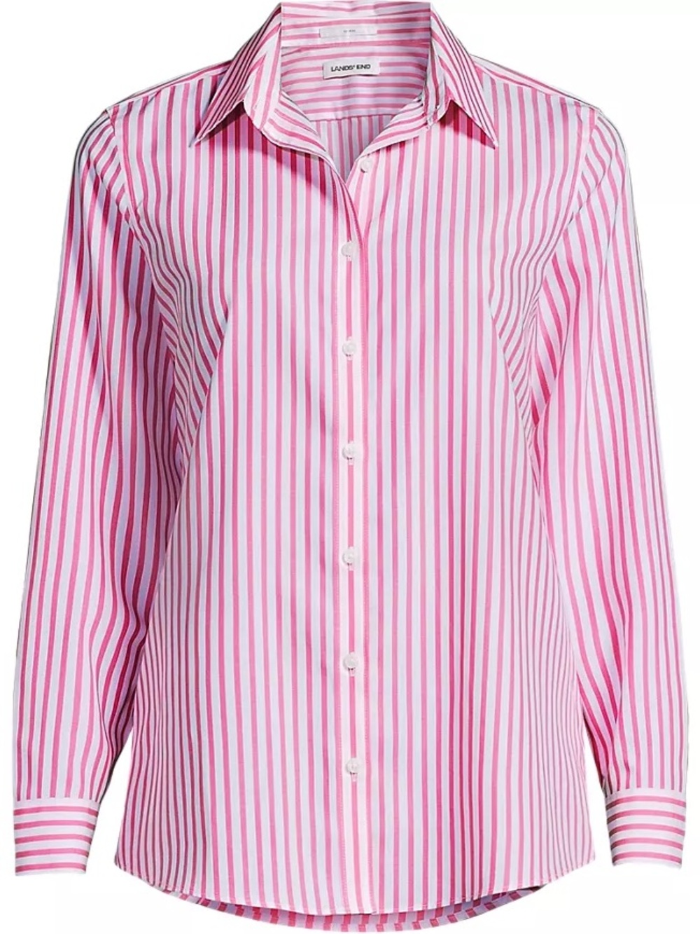 Lands' End Apple blossom and White Striped long sleeved Oxford Shirt, size 18,